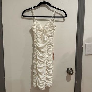 White ruched mini dress